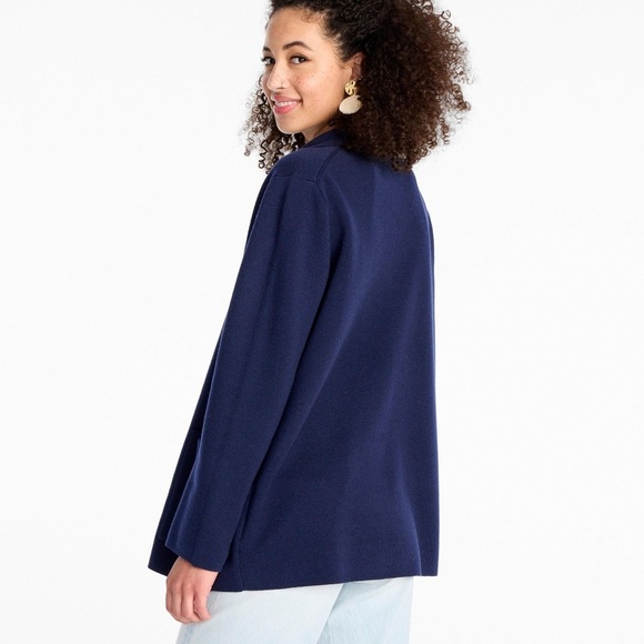 J.CREW Eloise Sweater Blazer BA552 Open Front Pockets Navy Size XS - Picture 3 of 7